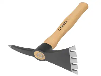 מכוש יד מיני מחורץ ידית עץ Truper